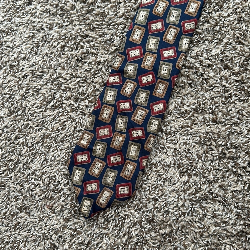 VTG Christian Dior Monsieur Silk Tie navy with green gold burgundy pattern